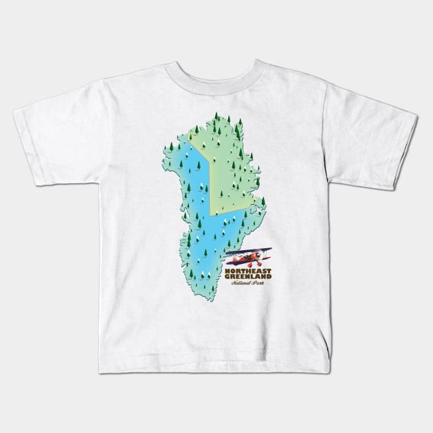 Northeast Greenland National Park map Kids T-Shirt by nickemporium1